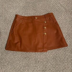 We The Free Brown faux leather Mini Skirt with Button Detail